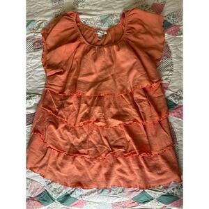 Dressbarn Womens Plus Size 14/16 Coral Orange Tiered Ruffle Cotton Gauze Blouse